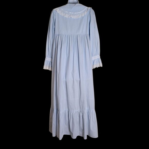 The 1 For U Long Modest Nightgown Size XS Light Blue Cotton White Eyelet Trim - Picture 4 of 7